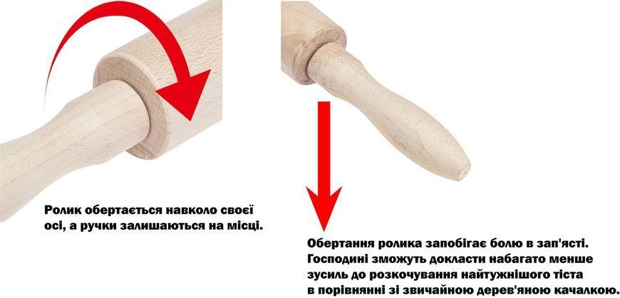 Качалка скалка дерев'яна з ручками, що обертаються 48 см 84302 фото