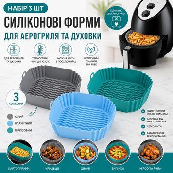 Набор из 3 плотных силиконовых форм для аэрогриля, духовки и мультипечи с ребристым дном 20х20 см 88550 фото