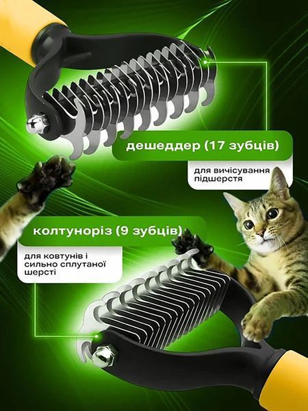 Щетка-пуходерка фурминатор для кошек и собак, колтунорез и дешеддер 2 в 1 для вычесывания шерсти и подшерстка животных 88664 фото