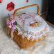 Вишита серветка на пасхальний кошик з ажурним мереживом 40х60 см №33 86057 фото 2