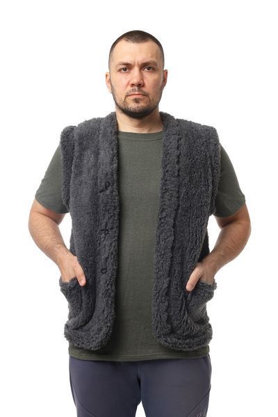 Жилетка безрукавка тепла двостороння чоловіча хутряна з овчини сіра S-6XL 75799 фото