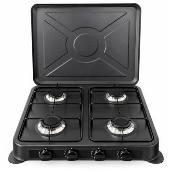 Таганок газовый настольный плита Vilgrand VGP-4041 на 4 конфорки с крышкой, 4 &times; 2,1 кВт, черная 88674 фото