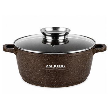 Кастрюля-котел круглая Zauberg 6.5 л &Oslash; 29 см с покрытием под мрамор и крышкой Коричневая 88465 фото
