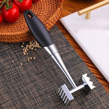 Молоток металический двусторонний для отбивания мяса с антискользящей ручкой 21 см 88207 фото