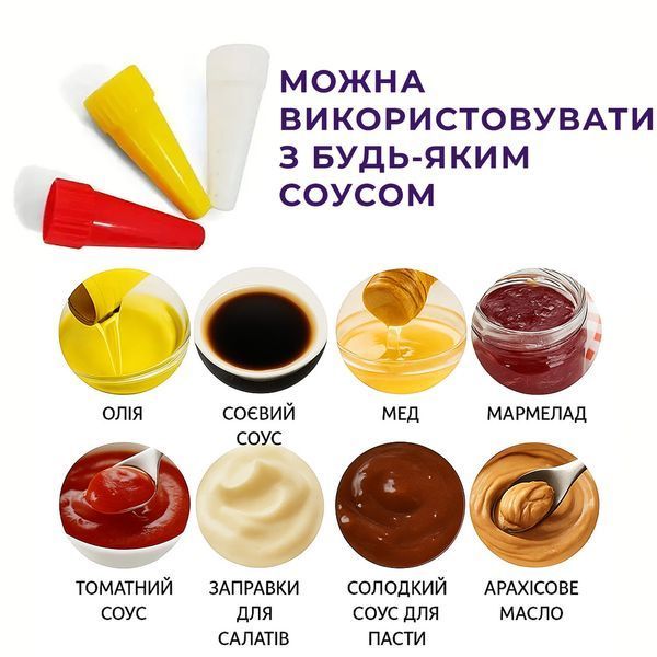 Набор из 3 многоразовых насадок дозаторов для бутылок емкостей с соусами (кетчуп, горчица, майонез) 87176 фото