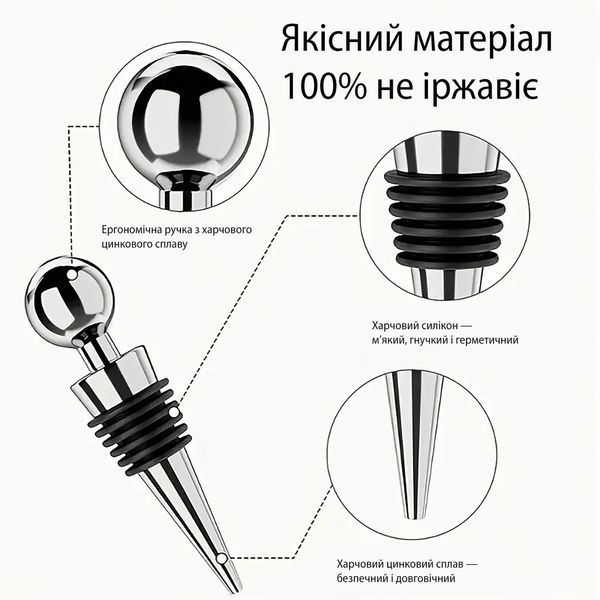 Пробка металлическая для бутылок вина и шампанского затычка многоразовая 8.5 см 87557 фото
