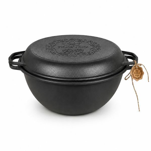 Казан узбецький чавунний WOK з кришкою-сковородою 12 л чавунний Maysternya підходить для індукційних плит 88585 фото