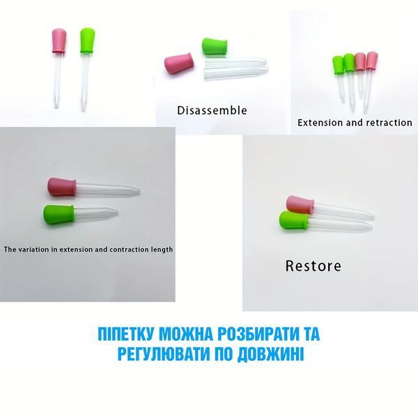 Силіконова піпетка-дозатор 5 мл багаторазова з поділками для рідин, вітамінів, сиропів та кулінарії 87335 фото